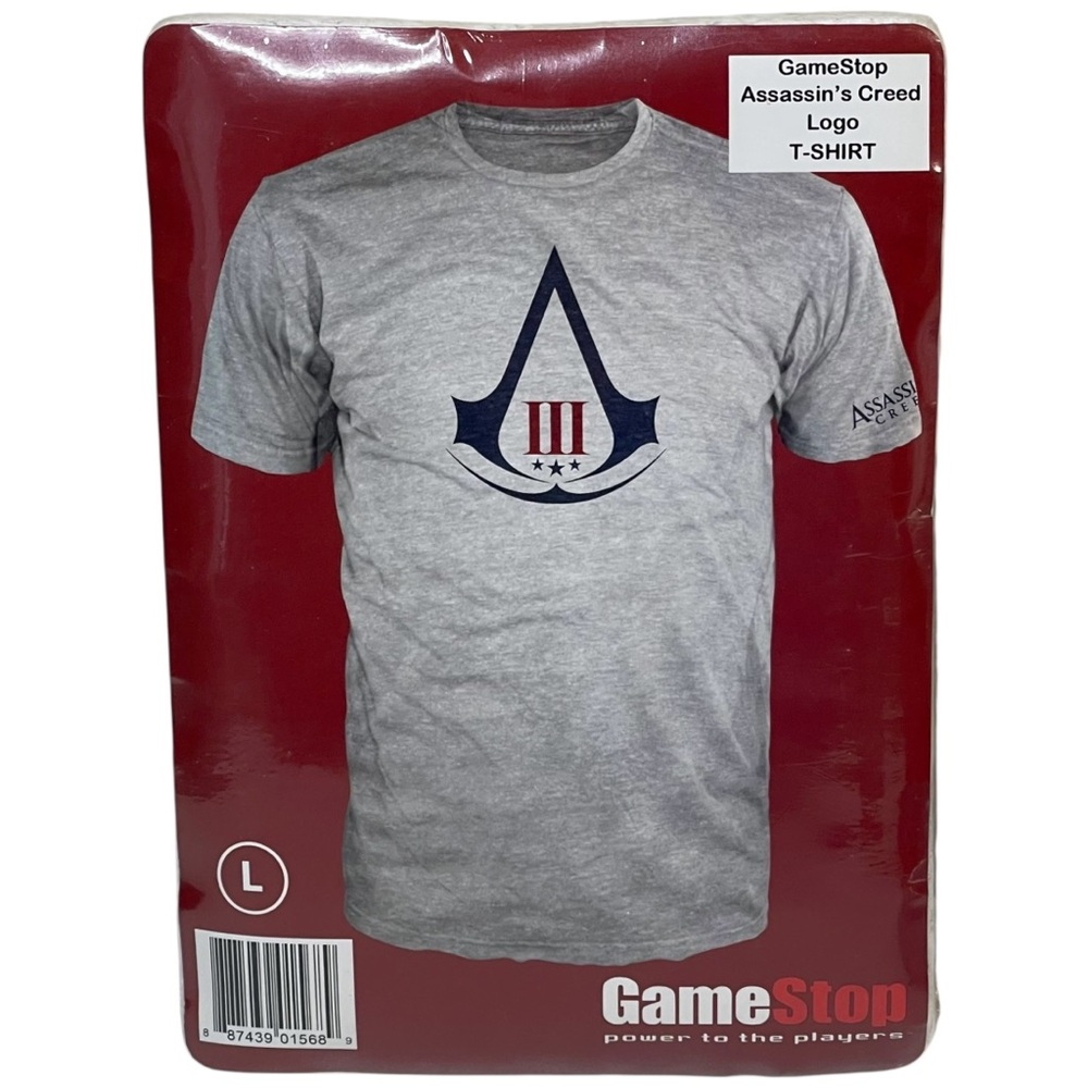 GameStop Assassins Creed T-Shirt Mens Large Gray Short Sleeve Tee Crew Neck 2012